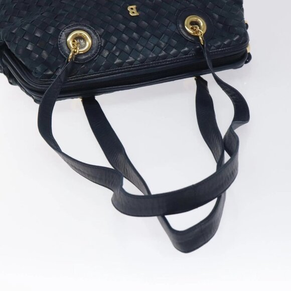 BALLY Shoulder Bag Leather Navy Gold Auth - Picture 7 of 16